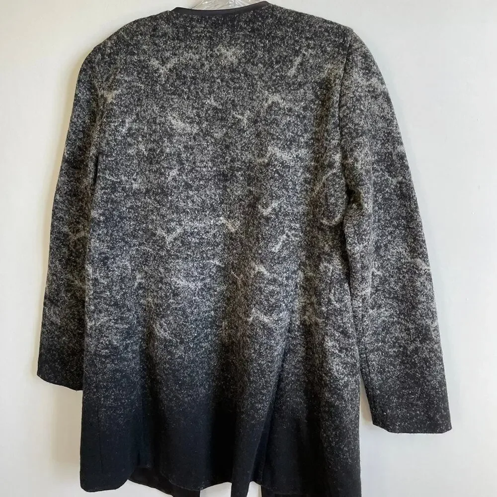 Eileen Fisher Black Sprinkle Felted Wool Silk Open Front Jacket